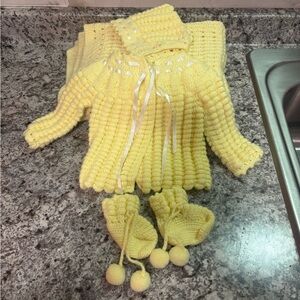 Handmade Knit Baby Sweater Set With Blanket